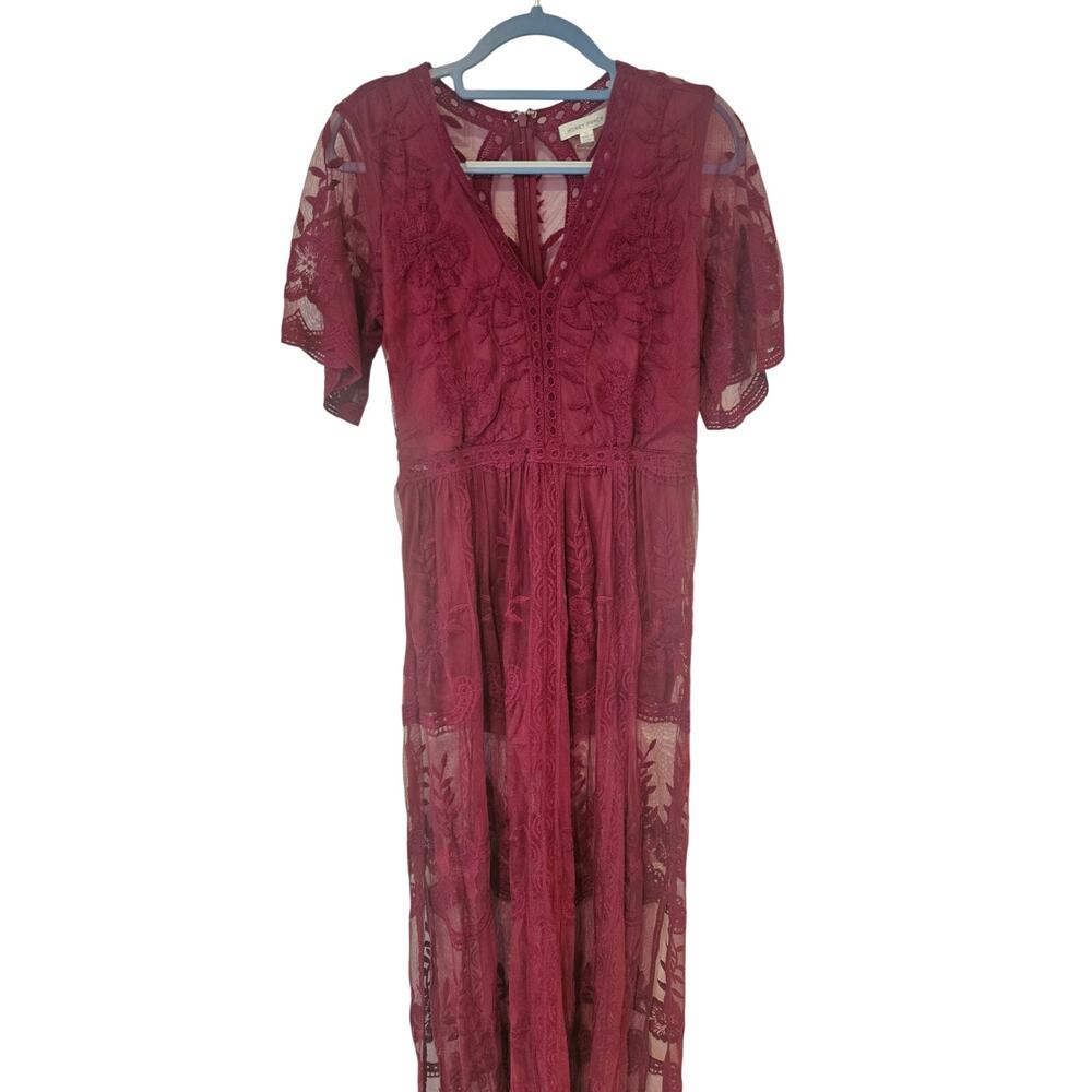 Honey Punch maxi lace dress romper burgundy red womens large romantic garden